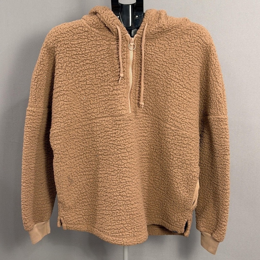 PINK Victoria's Secret Hoodie Womens Small Brown Sherpa Fleece Quarter Zip Cozy